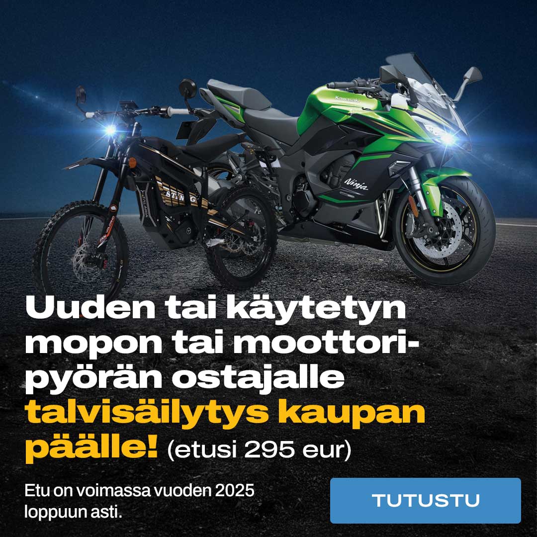 Uuden tai käytetyn mopon tai moottoripyörän ostajalle talvisäilytys kaupan päälle